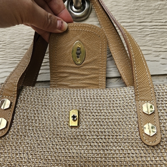 Eric Javits beige straw top handle bag with gold metallic flecks FLAWED - Picture 5 of 14